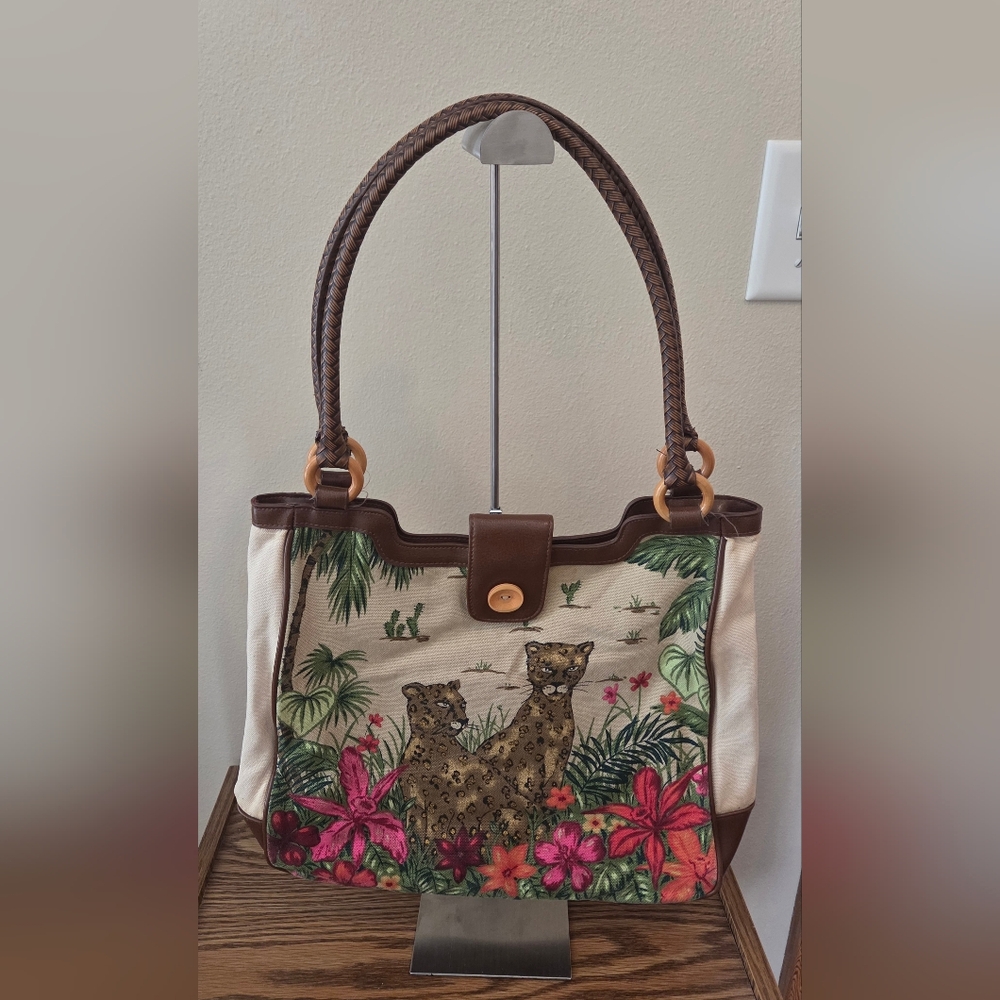 Avon Exotic Leopard Print Tote with Brown Handles